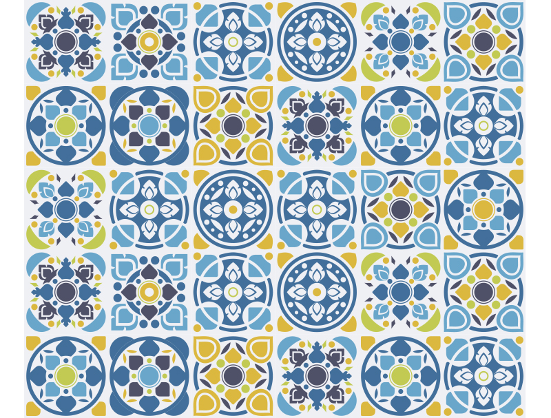 Vinilo pared Azulejos Mix Azul y Bronce - Wasabi Project