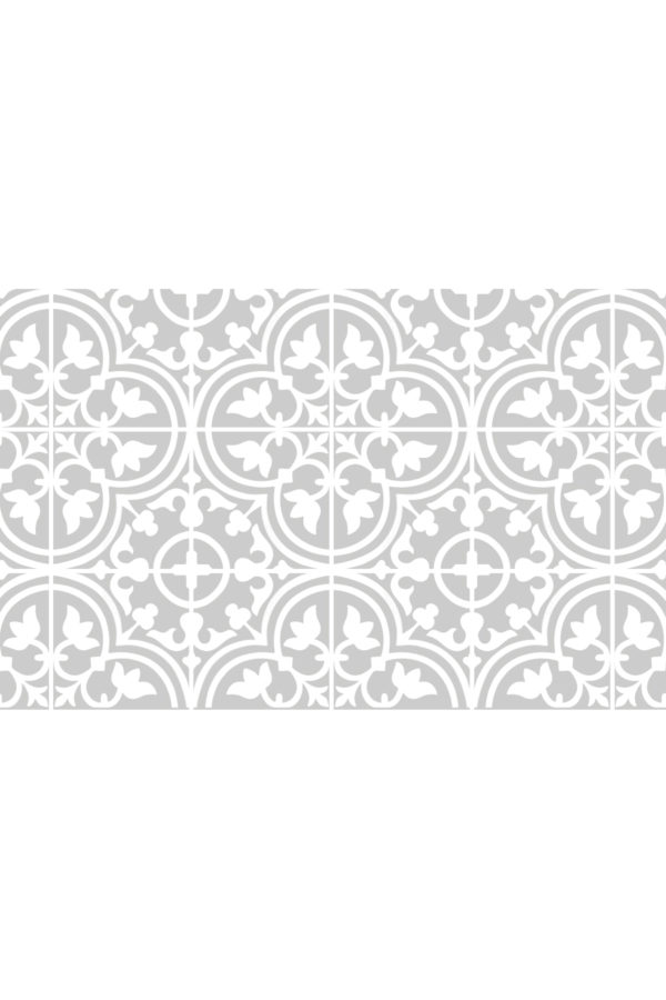 Alfombra vinílica baldosa mediterránea light color gris claro con diseño en blanco talla S 95x60 cm