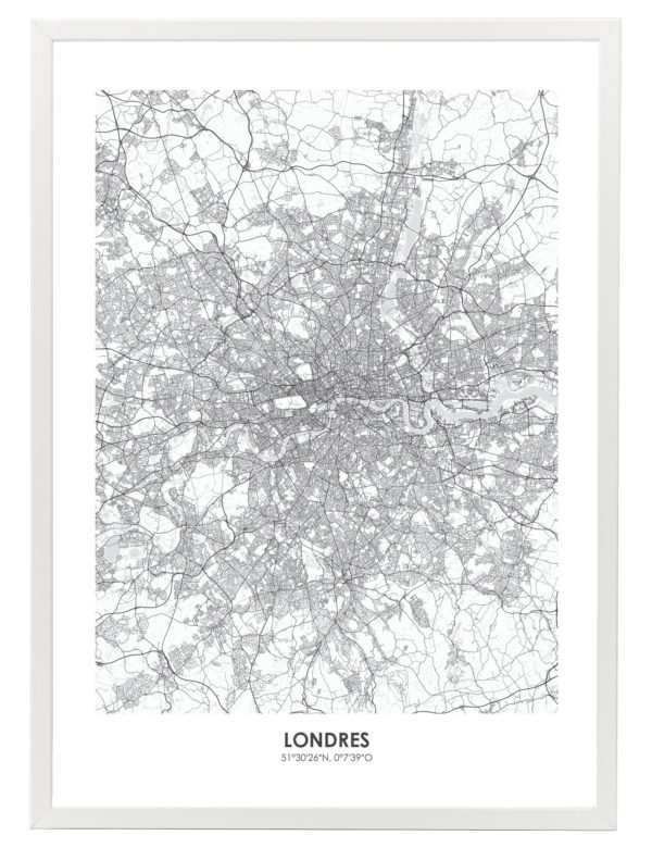 Lámina decorativa Mapa Londres con marco blanco