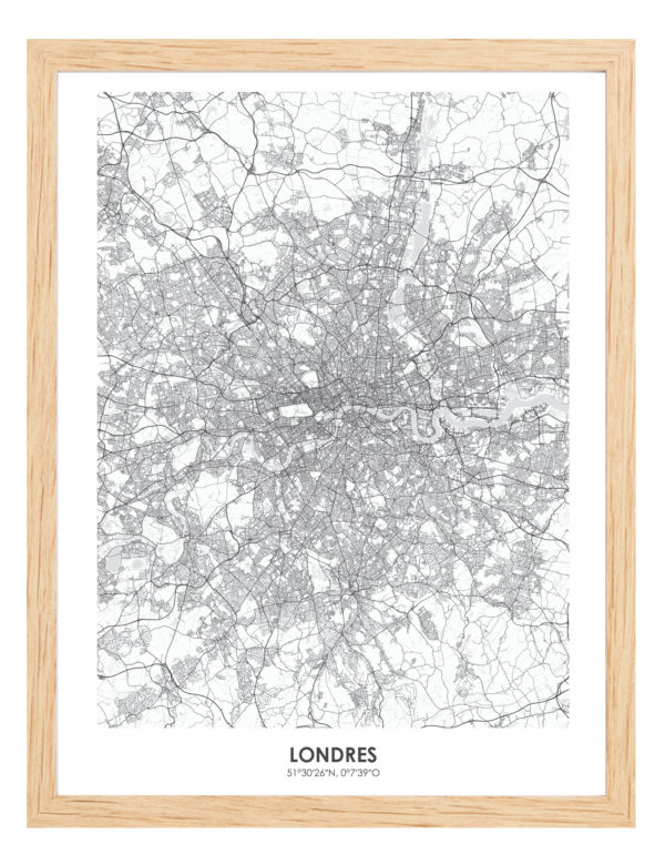 Lámina decorativa Mapa Londres con marco de madera