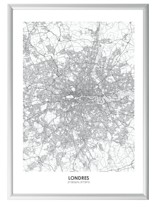 Lámina decorativa Mapa Londres con marco plateado