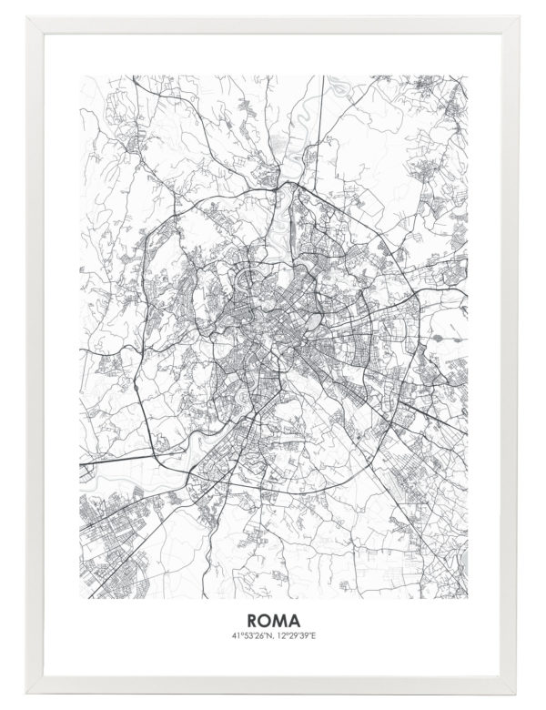 Lámina decorativa Mapa Roma con marco blanco