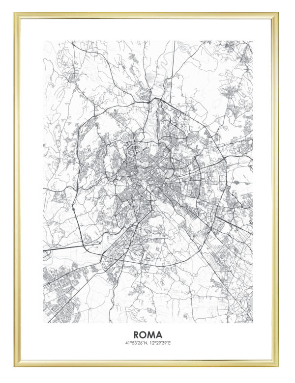 Lámina decorativa Mapa Roma con marco dorado