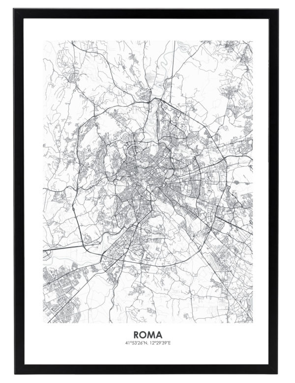 Lámina decorativa Mapa Roma con marco negro